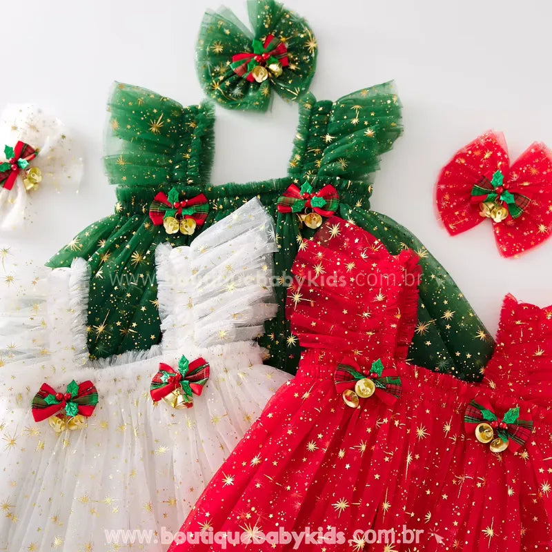 Vestido Infantil Tule Brilho Mágico de Natal com Faixa - Boutique Baby  Kids
