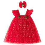Vestido Infantil Tule Brilho Mágico de Natal com Faixa Vermelho- Boutique Baby  Kids 