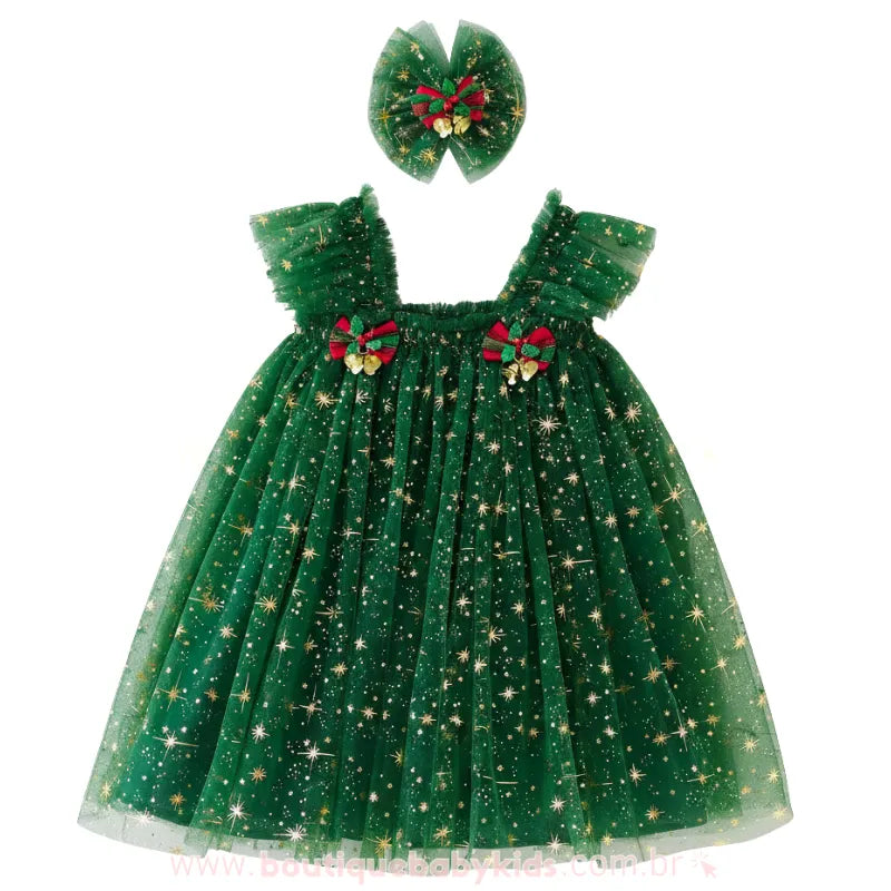 Vestido Infantil Tule Brilho Mágico de Natal com Faixa Verde - Boutique Baby  Kids 