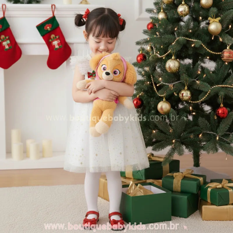 Vestido Infantil Tule Brilho Mágico de Natal com Faixa Branco - Boutique Baby  Kids - 