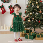 Vestido Infantil Tule Brilho Mágico de Natal com Faixa Verde - Boutique Baby  Kids 