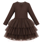 Vestido Infantil Chocolate Royale com Tule e Pedrarias Marrom - Boutique Baby Kids