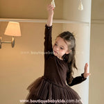 Vestido Infantil Chocolate Royale com Tule e Pedrarias Marrom - Boutique Baby Kids