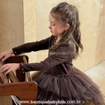 Vestido Infantil Chocolate Royale com Tule e Pedrarias Marrom - Boutique Baby Kids