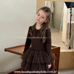 Vestido Infantil Chocolate Royale com Tule e Pedrarias Marrom - Boutique Baby Kids
