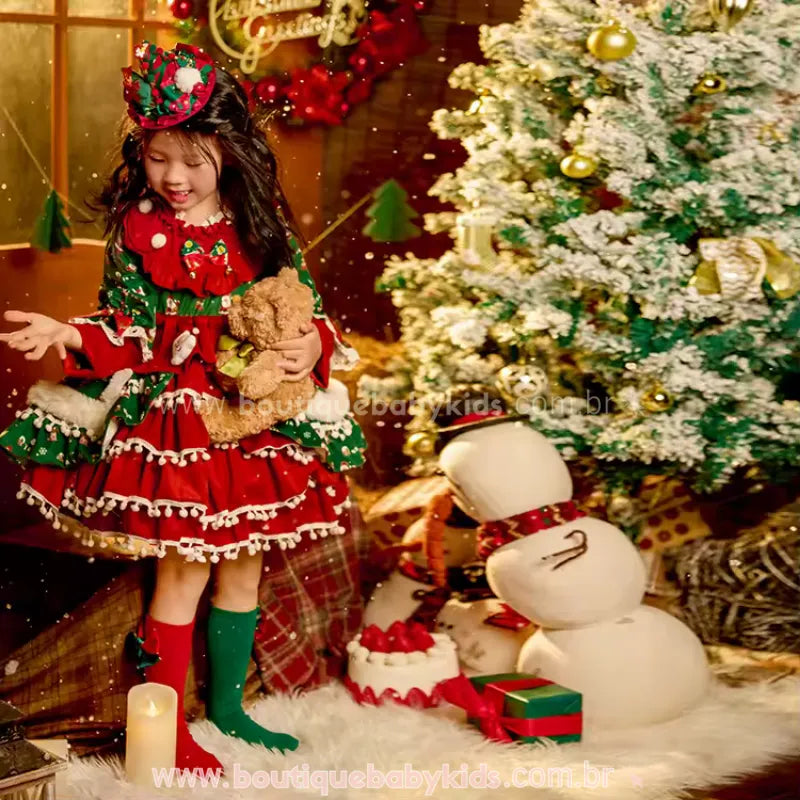 Vestido Infantil Natalino Clássico Conto de Natal Luxo - Boutique Baby Kids