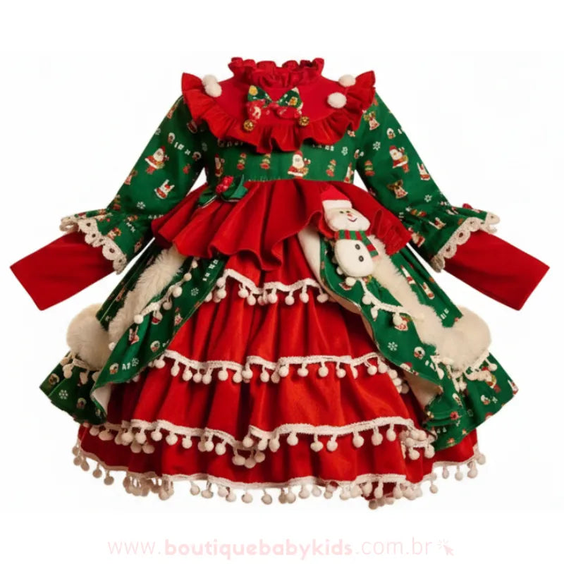 Vestido Infantil Natalino Clássico Conto de Natal Luxo - Boutique Baby Kids
