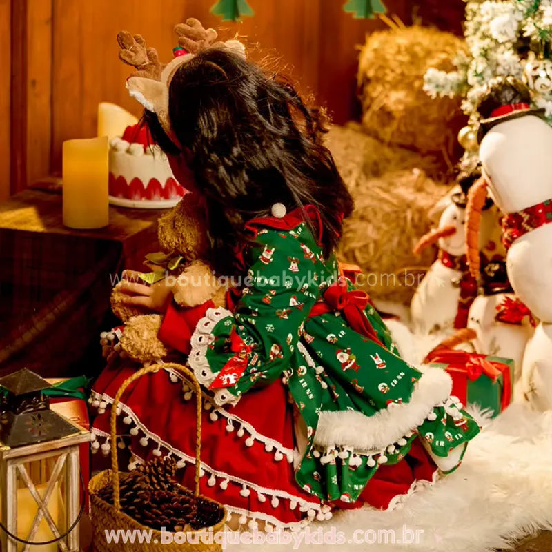 Vestido Infantil Natalino Clássico Conto de Natal Luxo - Boutique Baby Kids