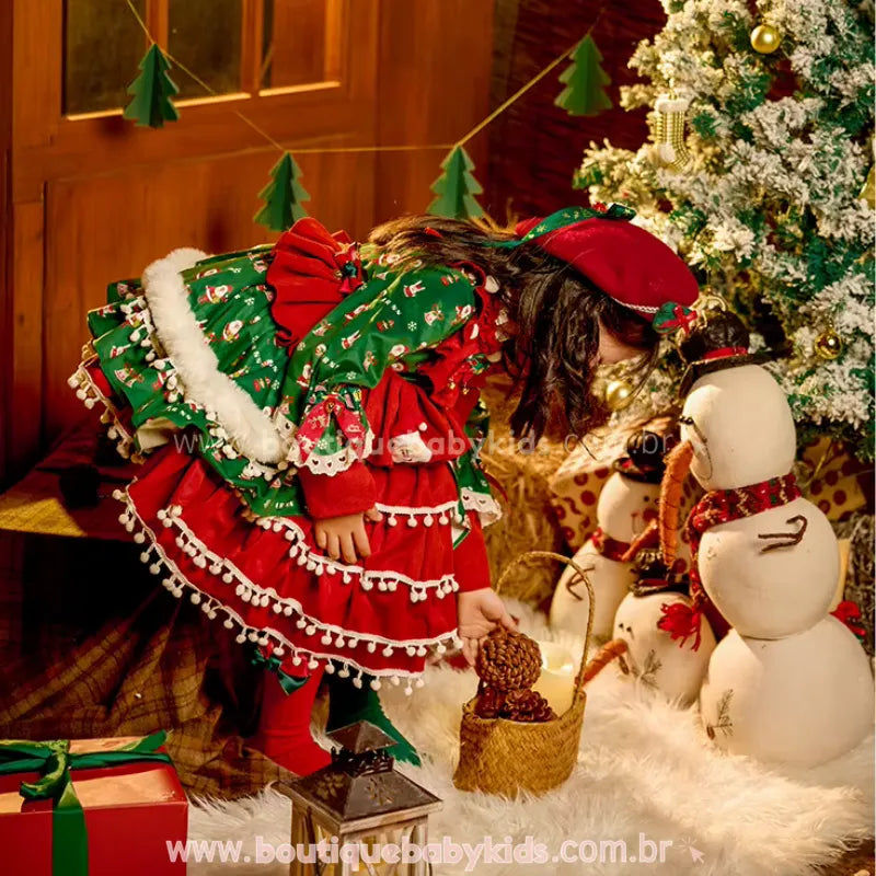 Vestido Infantil Natalino Clássico Conto de Natal Luxo - Boutique Baby Kids