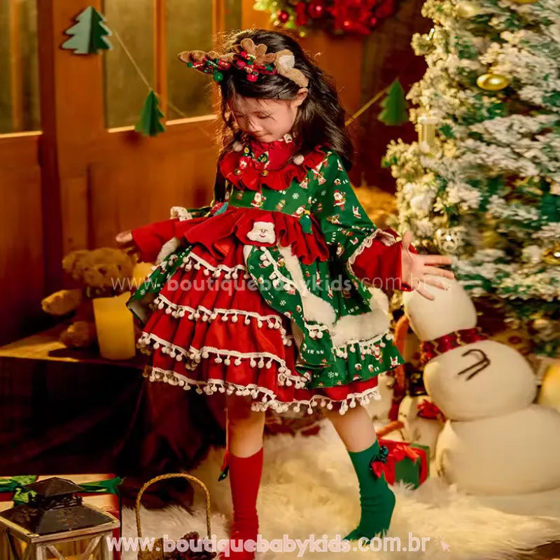 Vestido Infantil Natalino Clássico Conto de Natal Luxo - Boutique Baby Kids