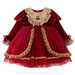 Vestido Infantil Dama das Cerejas em Veludo com Tule e Renda Vermelho - Boutique Baby Kids