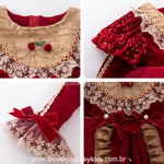 Detalhes do Vestido Infantil Dama das Cerejas em Veludo com Tule e Renda Vermelho - Boutique Baby Kids