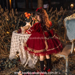 Vestido Infantil Dama das Cerejas em Veludo com Tule e Renda Vermelho - Boutique Baby Kids