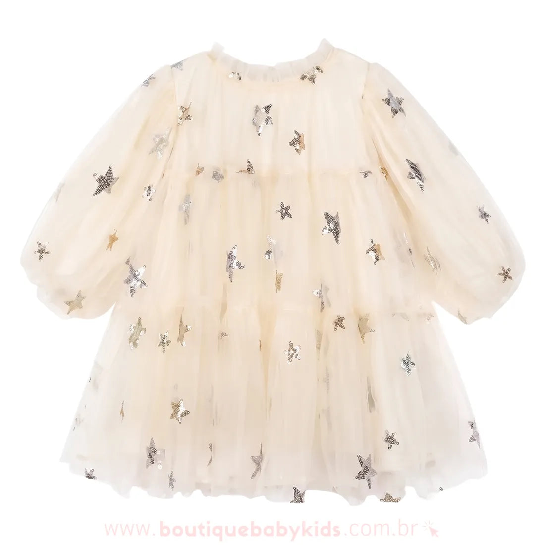 Vestido Infantil Encanto das Estrelas com Tule Bege - Boutique Baby Kids