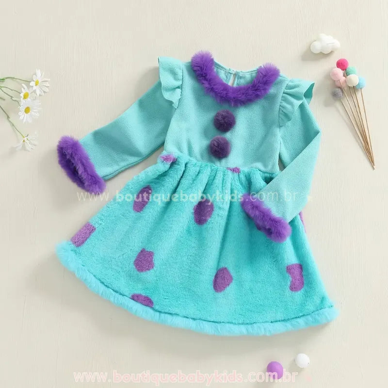 Vestido Infantil Fantasia Monstrinha Sullivan Monstros S.A Azul - Boutique Baby Kids