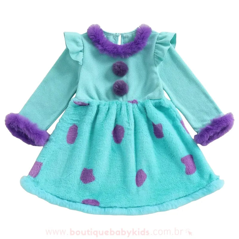 Vestido Infantil Fantasia Monstrinha Sullivan Monstros S.A Azul - Boutique Baby Kids