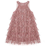 Vestido Infantil Glamour Cintilante Rosé com Franjas e Paetês Rosa - Boutique Baby Kids