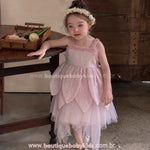 Vestido Infantil de Fadinha Jardim de Pétalas Rosa com Tule - Boutique Baby Kids