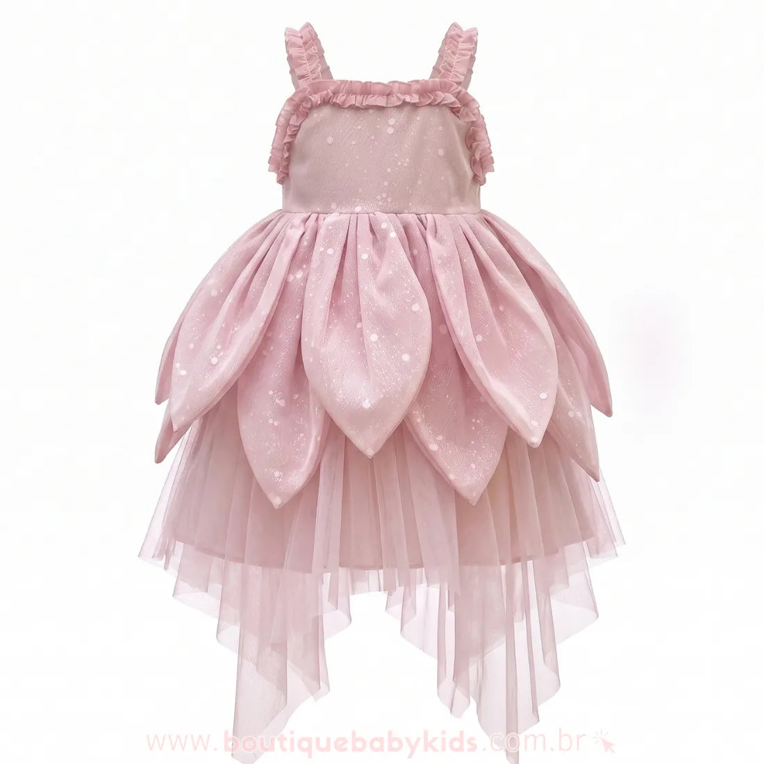 Vestido Infantil de Fadinha Jardim de Pétalas Rosa com Tule - Boutique Baby Kids