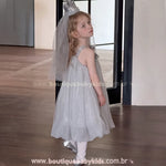 Vestido Infantil Estrelado Luar de Prata Balonê com Tule - Boutique Baby Kids