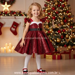 Vestido Infantil Natalino de Luxo Mamãe Noel com Paetês Vermelho - Boutique Baby Kids