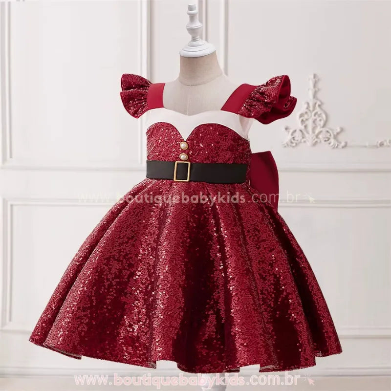 Vestido Infantil Natalino de Luxo Mamãe Noel com Paetês Vermelho - Boutique Baby Kids