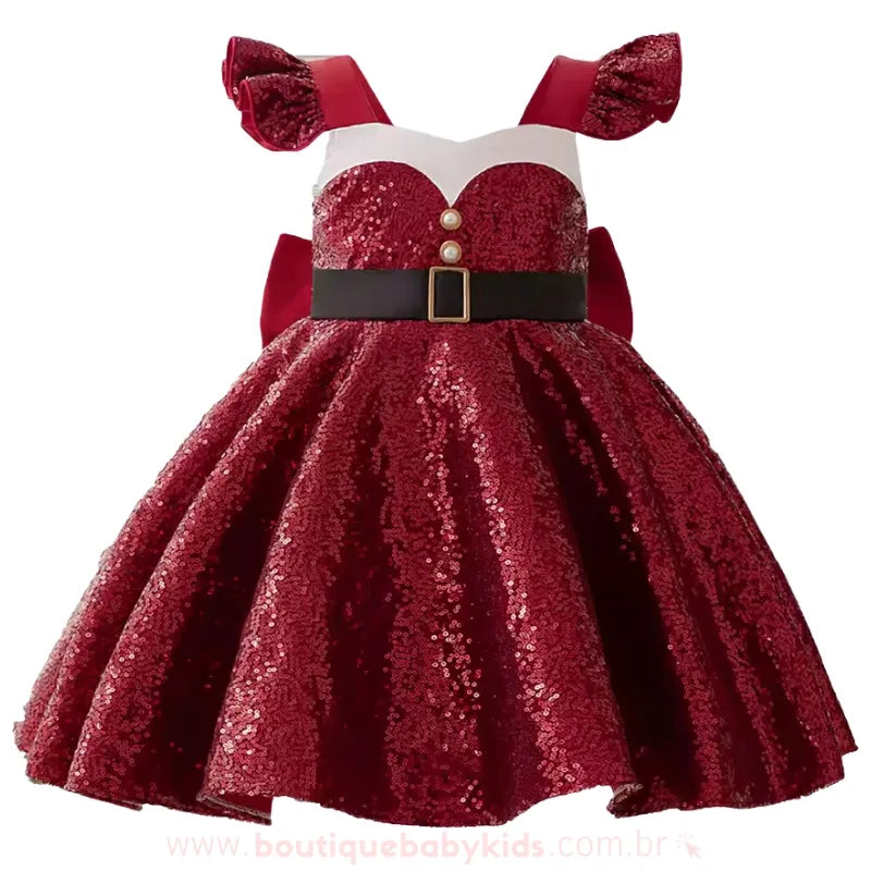 Vestido Infantil Natalino de Luxo Mamãe Noel com Paetês Vermelho - Boutique Baby Kids