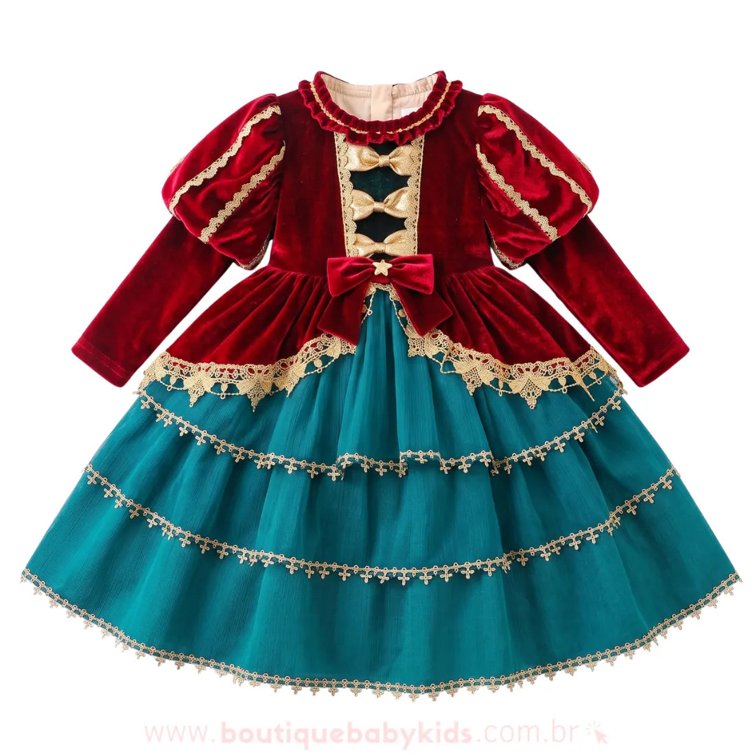 Vestido Infantil de Luxo Natal Imperial em Veludo - Boutique Baby Kids