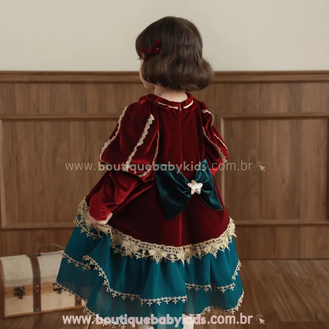 Vestido Infantil de Luxo Natal Imperial em Veludo - Boutique Baby Kids