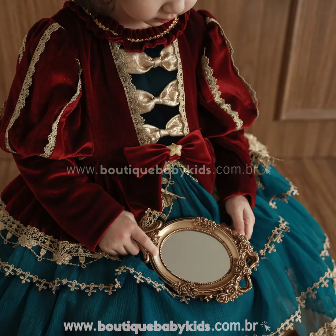 Vestido Infantil de Luxo Natal Imperial em Veludo - Boutique Baby Kids