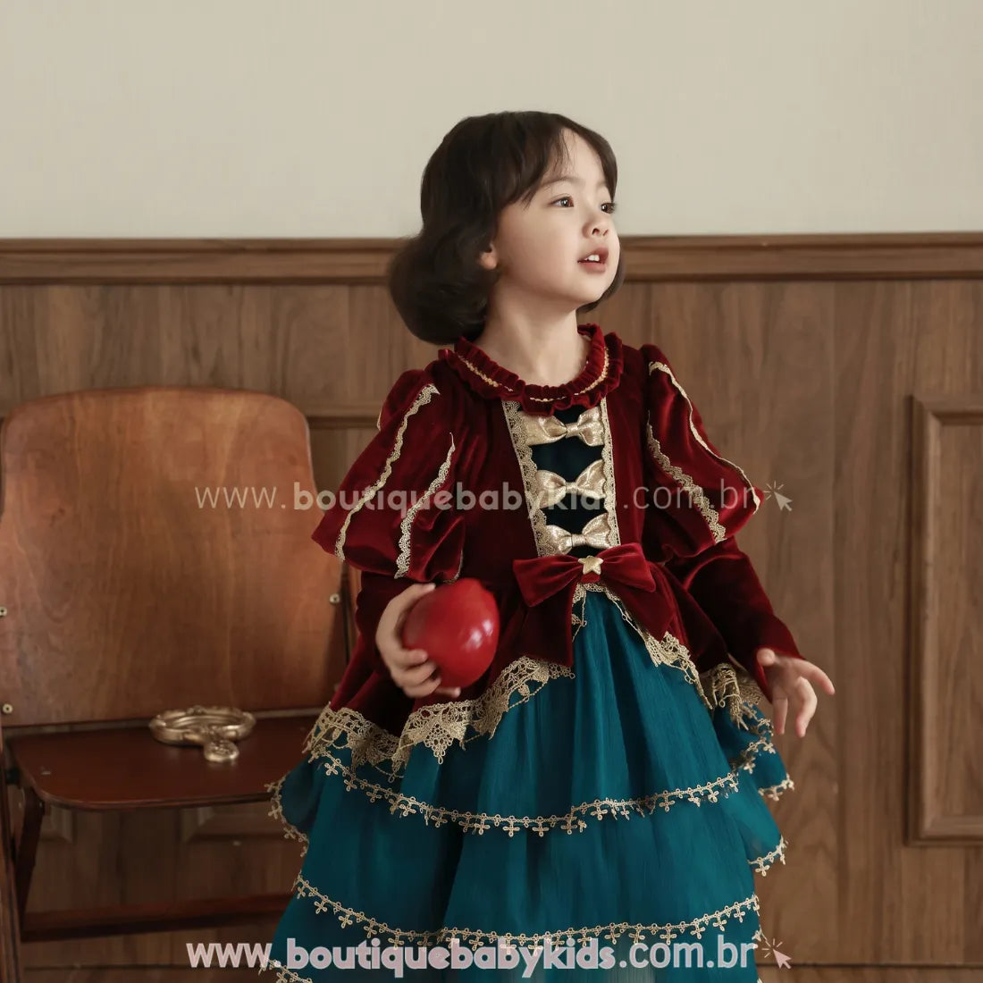Vestido Infantil de Luxo Natal Imperial em Veludo - Boutique Baby Kids