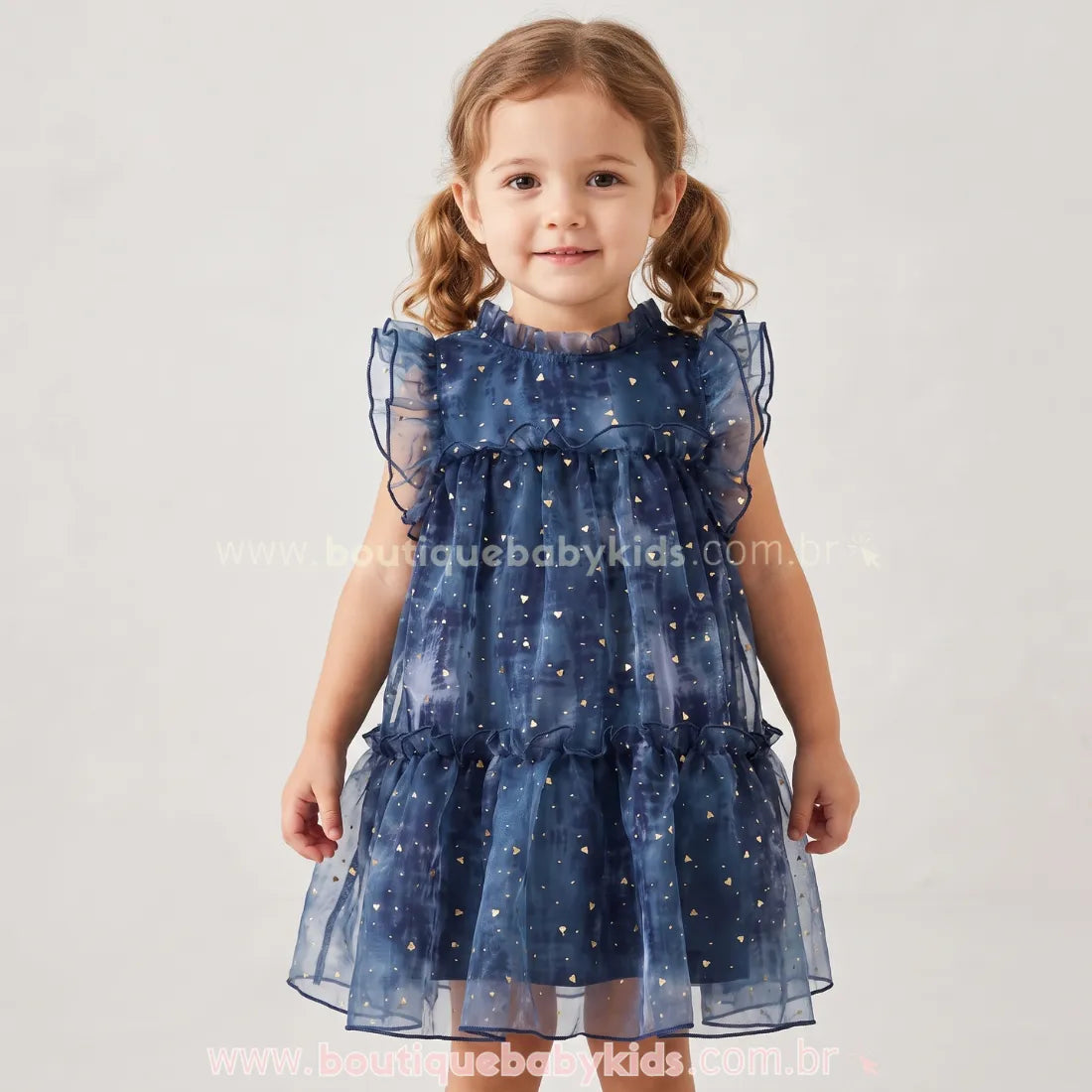 Vestido Infantil Noite Estrelada Azul com Tule - Boutique Baby Kids