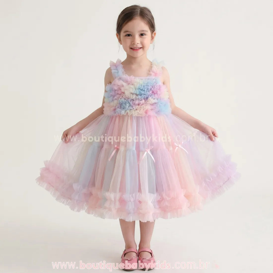 Vestido Infantil de Festa em Tule Pastel Colorido – Nuvem de Algodão - Boutique Baby Kids