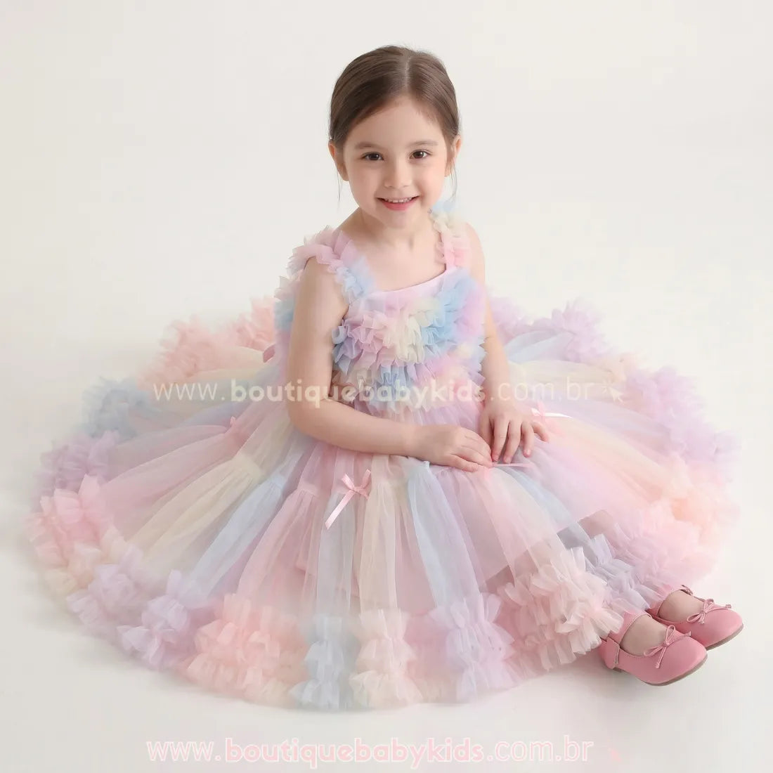 Vestido Infantil de Festa em Tule Pastel Colorido – Nuvem de Algodão - Boutique Baby Kids