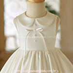 Vestido Infantil Pérola Off-White com Gola Boneca e Saia Balonê - Boutique Baby Kids
