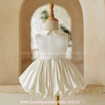 Vestido Infantil Pérola Off-White com Gola Boneca e Saia Balonê - Boutique Baby Kids