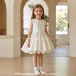 Vestido Infantil Pérola Off-White com Gola Boneca e Saia Balonê - Boutique Baby Kids