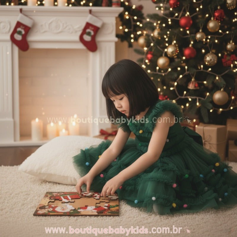 Vestido Infantil Temático de Árvore Pinheirinho do Natal com Tule Verde - Boutique Baby Kids