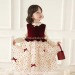 Vestido Infantil Poá Velvet Bordeaux com Corpo em Veludo e Saia em Camadas - Boutique Baby Kids