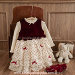 Vestido Infantil Poá Velvet Bordeaux com Corpo em Veludo e Saia em Camadas - Boutique Baby Kids