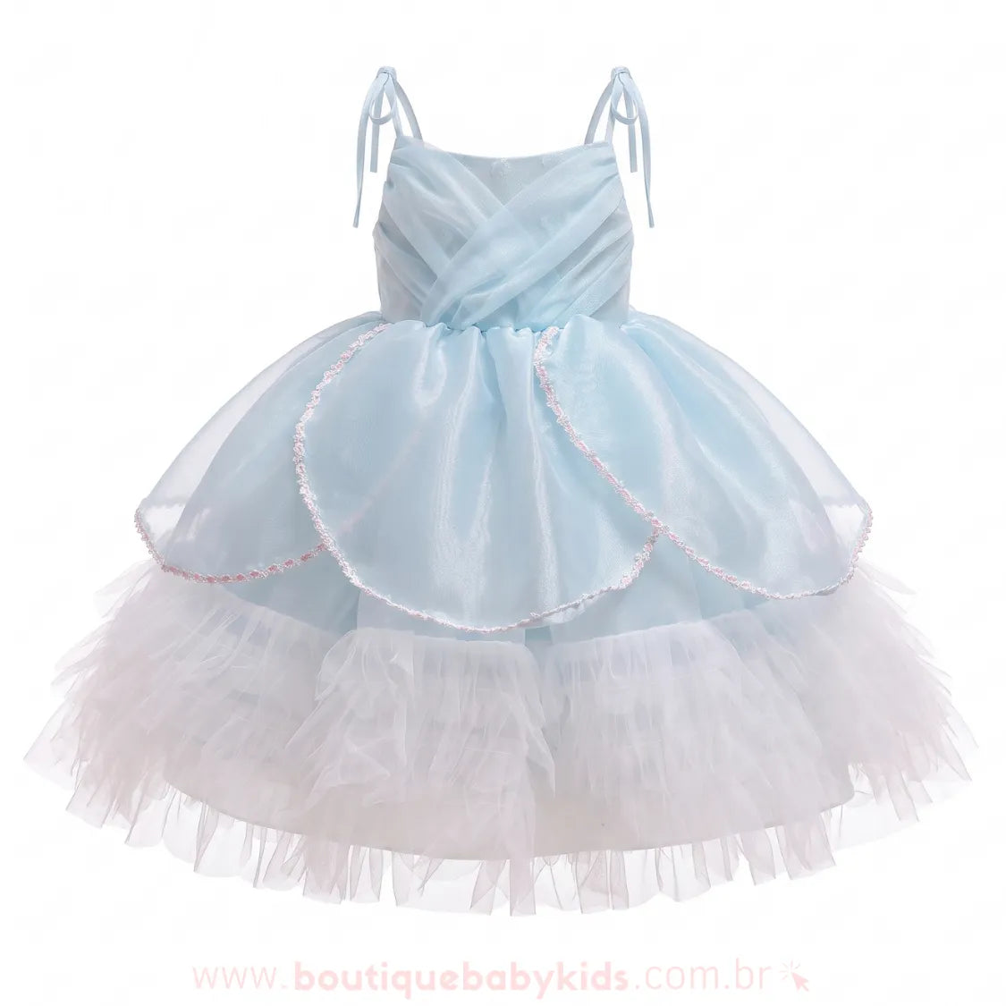 Vestido Infantil Princesa Celeste Azul com Tule para Festa - Boutique Baby Kids
