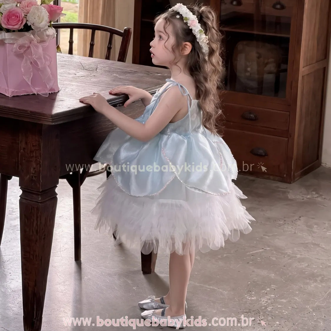 Vestido Infantil Princesa Celeste Azul com Tule para Festa - Boutique Baby Kids