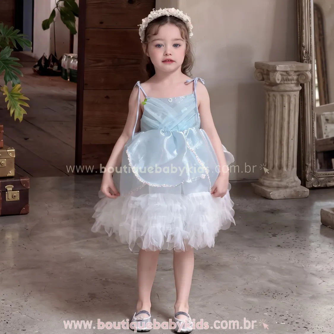 Vestido Infantil Princesa Celeste Azul com Tule para Festa - Boutique Baby Kids