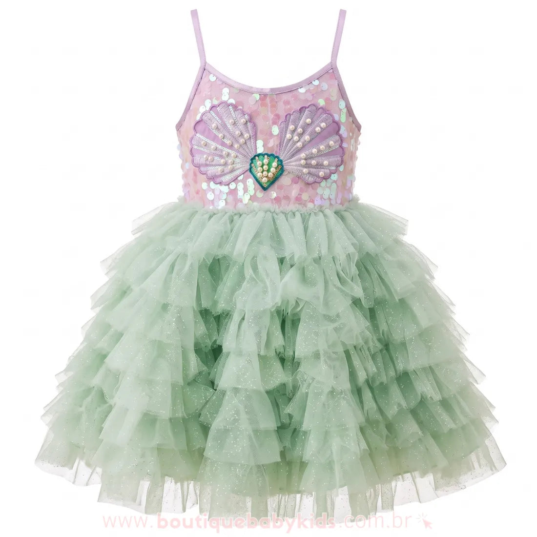 Vestido Infantil Princesa Sereia do Oceano com Tule e Pérolas Luxo - Boutique Baby Kids