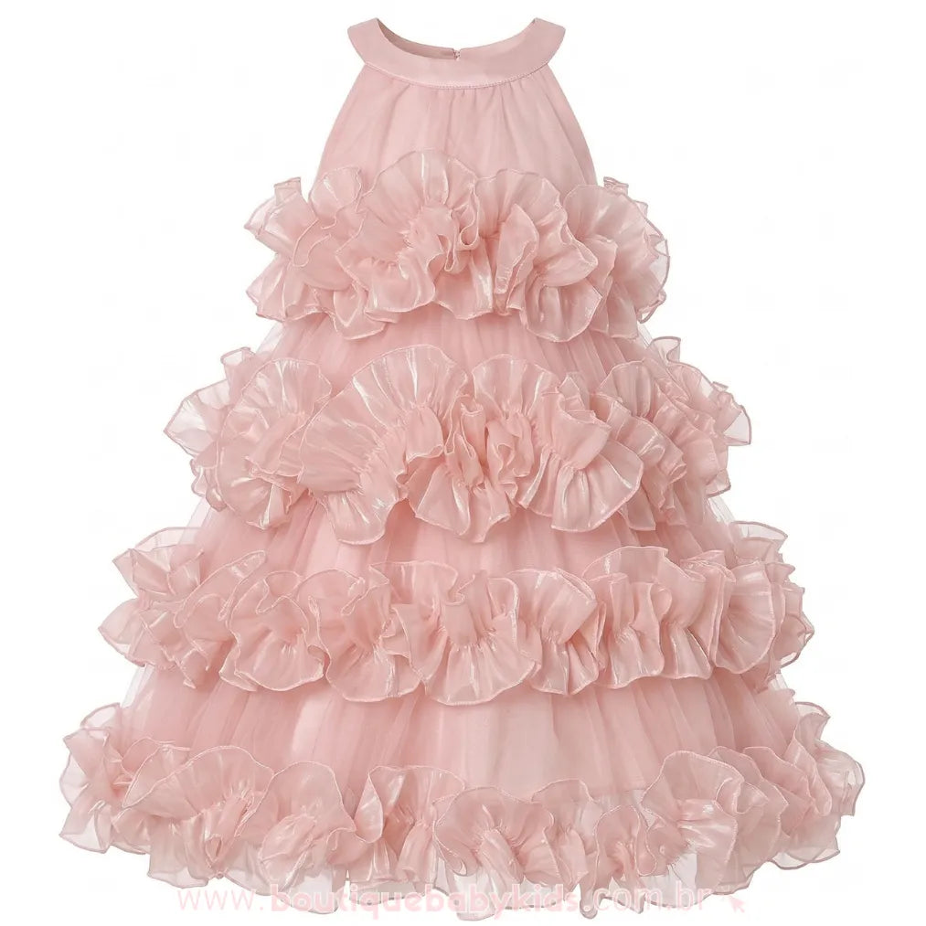 Vestido Infantil de Festa Princesa com Camadas de Tule Rosa - Boutique Baby Kids 