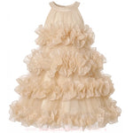 Vestido Infantil de Festa Princesa com Camadas de Tule Bege - Boutique Baby Kids 