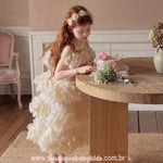 Vestido Infantil de Festa Princesa com Camadas de Tule Bege - Boutique Baby Kids 