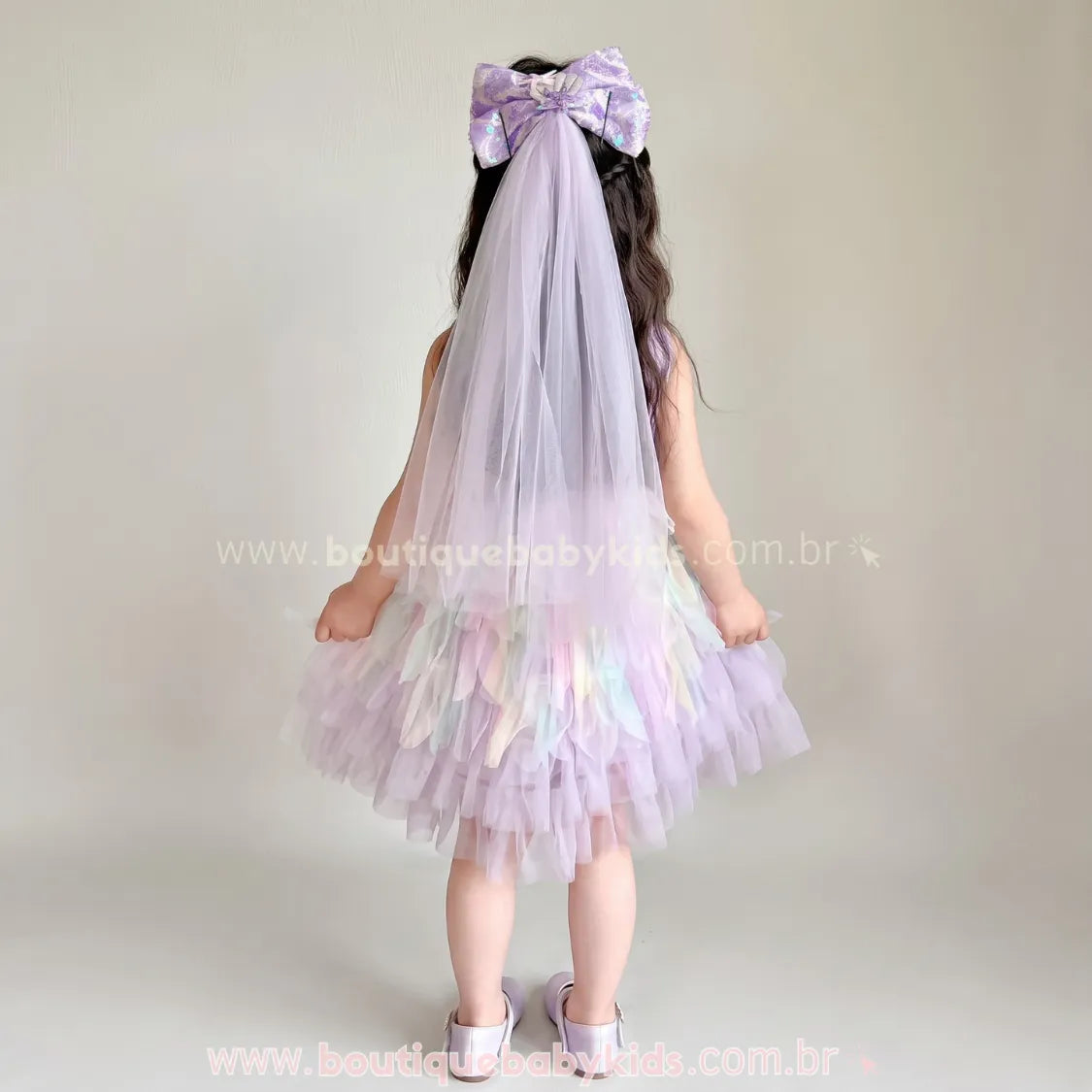 Vestido Infantil Reino das Sereias com Tule e Paetês Lilás - Boutique Baby Kids