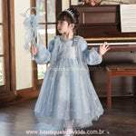 Vestido Infantil Elsa Reino de Gelo com Tule e Mangas Bufantes - Boutique Baby Kids