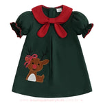 Vestido Infantil Bordado Rena Encantada de Natal Verde - Boutique Baby Kids